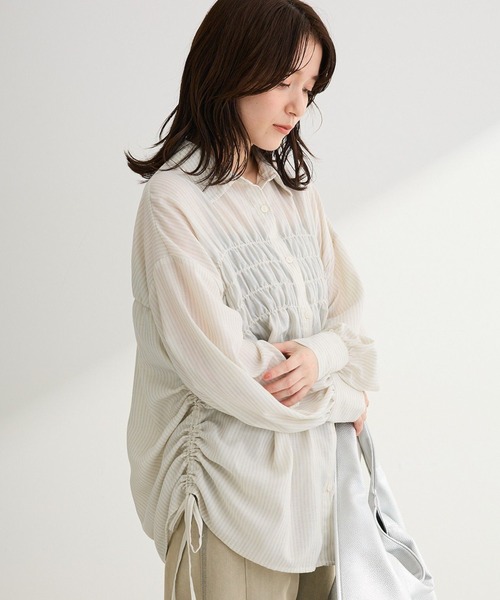 Green　Parks（グリーンパークス）の「脇シャーリングシャツ（シャツ/ブラウス・レディース・ホワイト系その他2/ブルー系その他6/ホワイト系その他6・FREE）」の3枚目の写真