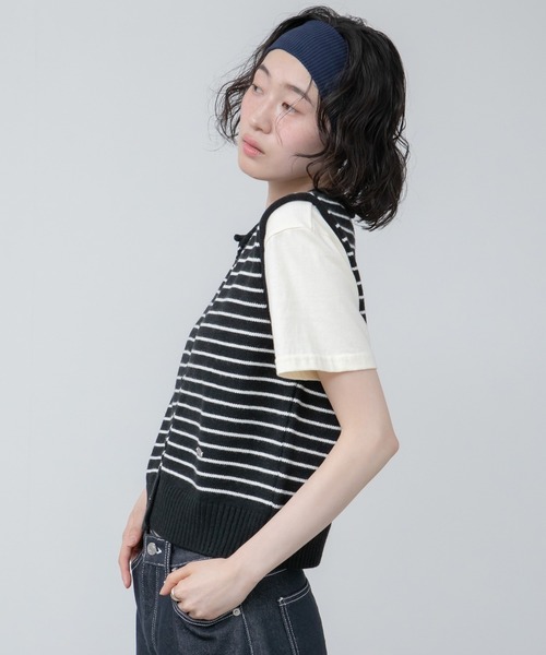 HEILIS(ヘイリス)の「《Chel select》ストーンSTボタンベスト / ブラック ブラウン ボーダー コンパクト カジュアル ノームコア ワンポイント プレート付き カレッジ スクール フレンチ シティガール ニット ベスト 韓国 春服 夏服 秋服 冬服(ベスト・レディース・ブラウン/ブラック・FREE)」の21枚目の写真