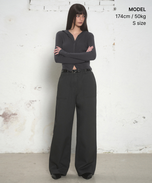 MUSINSA STANDARD WOMAN（ムシンサスタンダードウーマン）の「ウィメンズリブスリムフードパーカージャージーカーディガン[ダークグレー]（カーディガン/ボレロ・レディース・その他・X-SMALL/SMALL/MEDIUM/LARGE）」の2枚目の写真