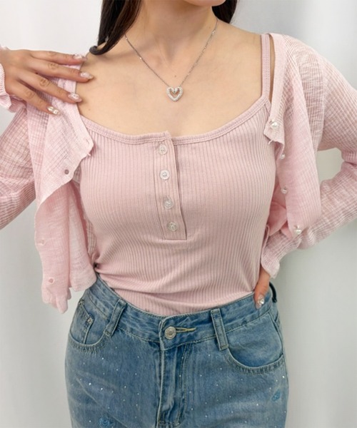 frunco(フランコ)の「【ZOZOTOWN限定】ヘンリーネックリブキャミソール(キャミソール・レディース・ピンク/ブラック・FREE)」の1枚目の写真