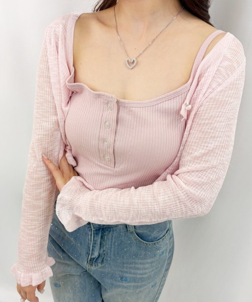 frunco(フランコ)の「【ZOZOTOWN限定】ヘンリーネックリブキャミソール(キャミソール・レディース・ピンク/ブラック・FREE)」の4枚目の写真