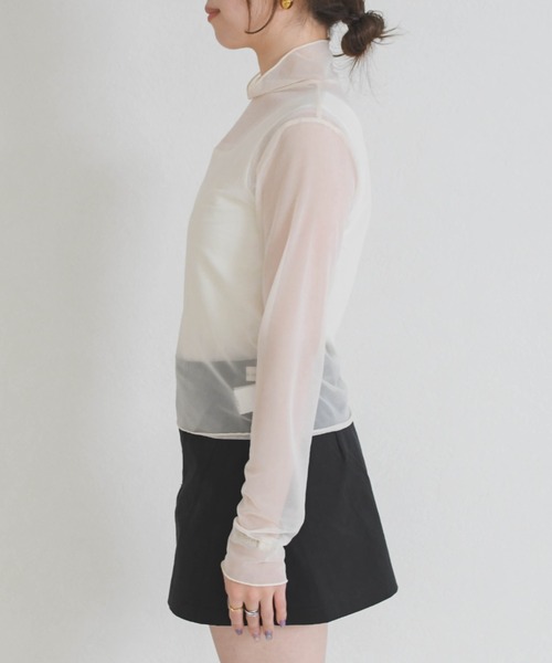 31 Sons de mode（トランテアン　ソン　ドゥ　モード）の「シアーハイネックトップス（Tシャツ/カットソー・レディース・アイボリー/ホワイト×ブラック・ﾌﾘ-）」の8枚目の写真