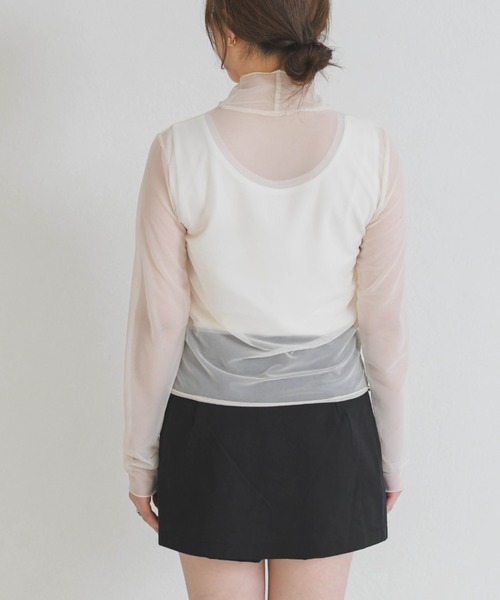 31 Sons de mode（トランテアン　ソン　ドゥ　モード）の「シアーハイネックトップス（Tシャツ/カットソー・レディース・アイボリー/ホワイト×ブラック・ﾌﾘ-）」の9枚目の写真