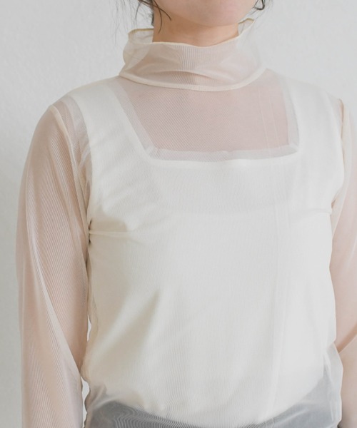 31 Sons de mode（トランテアン　ソン　ドゥ　モード）の「シアーハイネックトップス（Tシャツ/カットソー・レディース・アイボリー/ホワイト×ブラック・ﾌﾘ-）」の10枚目の写真