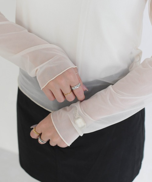 31 Sons de mode（トランテアン　ソン　ドゥ　モード）の「シアーハイネックトップス（Tシャツ/カットソー・レディース・アイボリー/ホワイト×ブラック・ﾌﾘ-）」の13枚目の写真