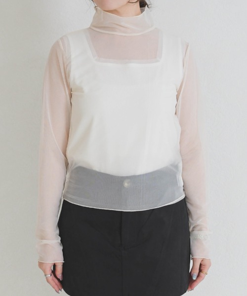 31 Sons de mode（トランテアン　ソン　ドゥ　モード）の「シアーハイネックトップス（Tシャツ/カットソー・レディース・アイボリー/ホワイト×ブラック・ﾌﾘ-）」の7枚目の写真