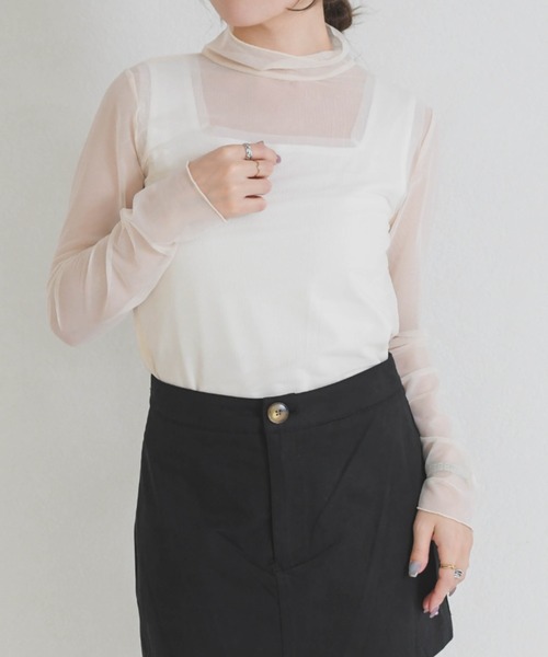 31 Sons de mode（トランテアン　ソン　ドゥ　モード）の「シアーハイネックトップス（Tシャツ/カットソー・レディース・アイボリー/ホワイト×ブラック・ﾌﾘ-）」の3枚目の写真