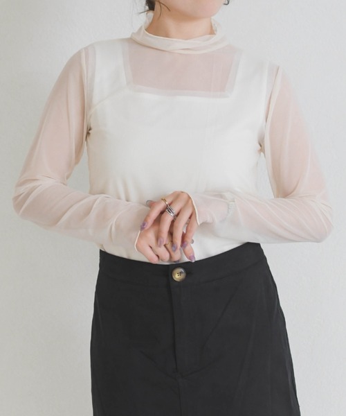 31 Sons de mode（トランテアン　ソン　ドゥ　モード）の「シアーハイネックトップス（Tシャツ/カットソー・レディース・アイボリー/ホワイト×ブラック・ﾌﾘ-）」の4枚目の写真