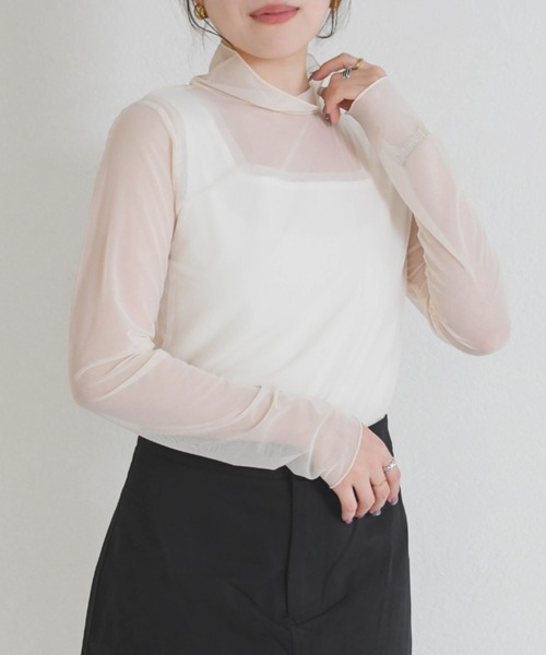 31 Sons de mode（トランテアン　ソン　ドゥ　モード）の「シアーハイネックトップス（Tシャツ/カットソー・レディース・アイボリー/ホワイト×ブラック・ﾌﾘ-）」の5枚目の写真