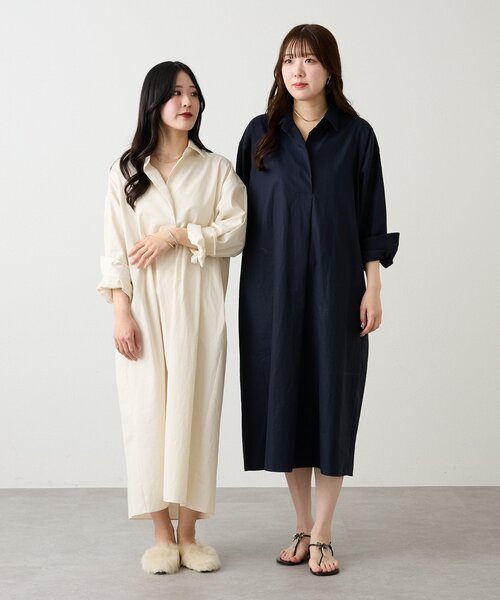 russet(ラシット)の「シャツドレス(ワンピース・レディース・アイボリー/ネイビー・FREE)」の8枚目の写真