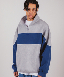 ALL DAY HOOPS（オールデイフープス）の「フープラインオーバーサイズパイピング起毛ハーフジップ[グレー/ブルー]（スウェット）」