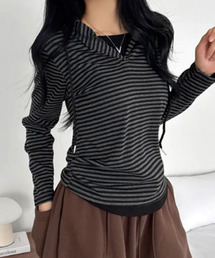 レイヤード風 ボーダーフーディーTシャツ