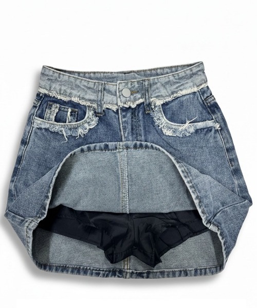 NANEA(ナネア)の「デニムミニスカート インパン付き(デニムスカート・レディース・ブルー・SMALL/MEDIUM)」の4枚目の写真