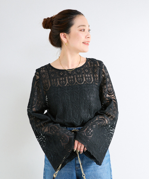 さっちゃん 新品♡未使用 オーナメントレースブラウス ブラック 追加4》【一部WEB限定カラーあり】手洗い可 / 総レースブラウス