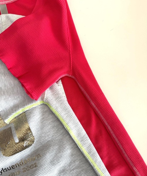 Q（キュー）の「ワッフル半袖Tシャツ（Tシャツ/カットソー・レディース・ピンク/ライトグレー・MEDIUM）」の5枚目の写真