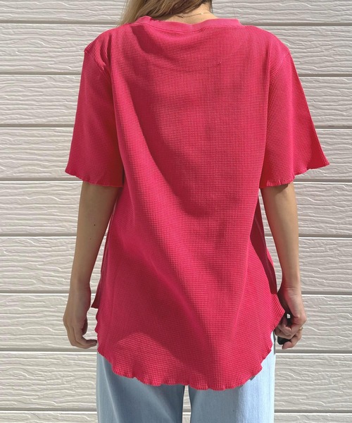 Q（キュー）の「ワッフル半袖Tシャツ（Tシャツ/カットソー・レディース・ピンク/ライトグレー・MEDIUM）」の13枚目の写真