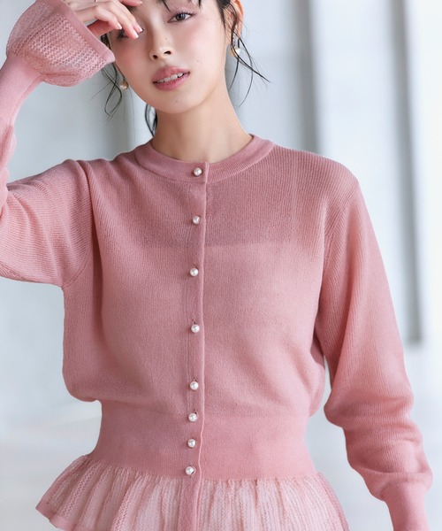 RUIRUE BOUTIQUE(ルイルエブティック)の「洗える/ストレッチ | メッシュ フリル カーデ | カーディガン・ニットカーディガン・トップス・ニットトップス・サマーニット・シアートップス(カーディガン/ボレロ・レディース・ピンク/イエロー/アイボリー/ブラック・L/M)」の4枚目の写真