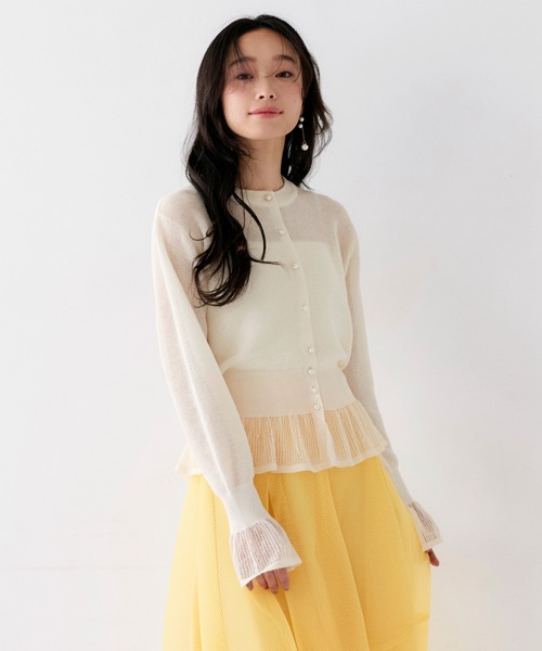 RUIRUE BOUTIQUE(ルイルエブティック)の「洗える/ストレッチ | メッシュ フリル カーデ | カーディガン・ニットカーディガン・トップス・ニットトップス・サマーニット・シアートップス(カーディガン/ボレロ・レディース・ピンク/イエロー/アイボリー/ブラック・L/M)」の18枚目の写真