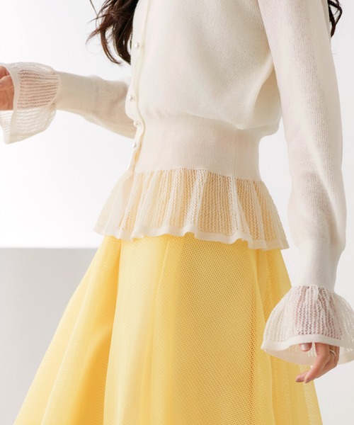 RUIRUE BOUTIQUE(ルイルエブティック)の「洗える/ストレッチ | メッシュ フリル カーデ | カーディガン・ニットカーディガン・トップス・ニットトップス・サマーニット・シアートップス(カーディガン/ボレロ・レディース・ピンク/イエロー/アイボリー/ブラック・L/M)」の20枚目の写真