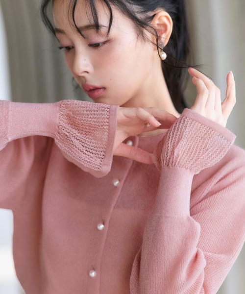 RUIRUE BOUTIQUE(ルイルエブティック)の「洗える/ストレッチ | メッシュ フリル カーデ | カーディガン・ニットカーディガン・トップス・ニットトップス・サマーニット・シアートップス(カーディガン/ボレロ・レディース・ピンク/イエロー/アイボリー/ブラック・L/M)」の7枚目の写真