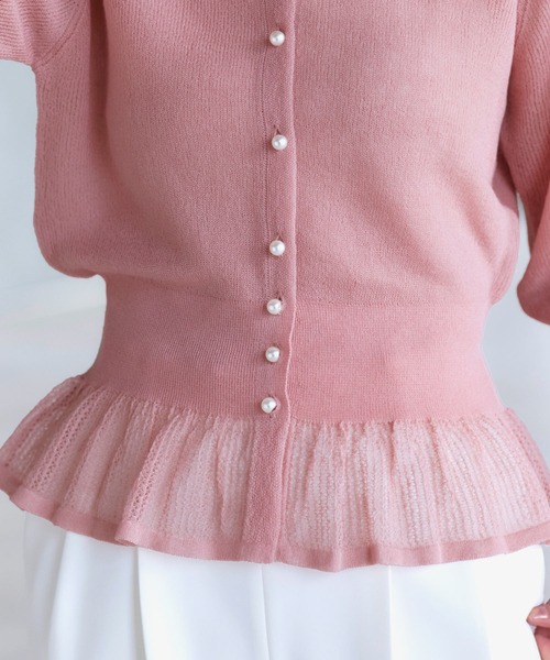 RUIRUE BOUTIQUE(ルイルエブティック)の「洗える/ストレッチ | メッシュ フリル カーデ | カーディガン・ニットカーディガン・トップス・ニットトップス・サマーニット・シアートップス(カーディガン/ボレロ・レディース・ピンク/イエロー/アイボリー/ブラック・L/M)」の8枚目の写真