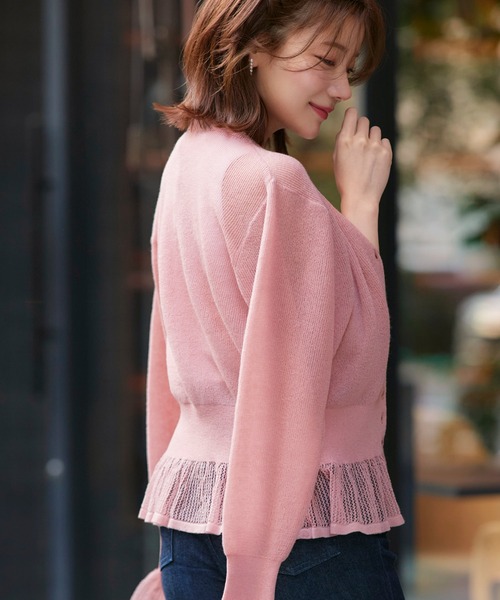 RUIRUE BOUTIQUE(ルイルエブティック)の「洗える/ストレッチ | メッシュ フリル カーデ | カーディガン・ニットカーディガン・トップス・ニットトップス・サマーニット・シアートップス(カーディガン/ボレロ・レディース・ピンク/イエロー/アイボリー/ブラック・L/M)」の9枚目の写真