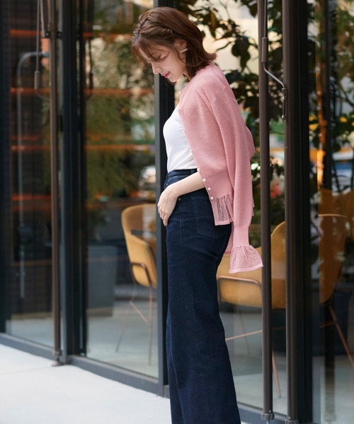 RUIRUE BOUTIQUE(ルイルエブティック)の「洗える/ストレッチ | メッシュ フリル カーデ | カーディガン・ニットカーディガン・トップス・ニットトップス・サマーニット・シアートップス(カーディガン/ボレロ・レディース・ピンク/イエロー/アイボリー/ブラック・L/M)」の10枚目の写真