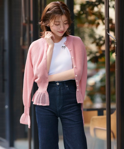 RUIRUE BOUTIQUE(ルイルエブティック)の「洗える/ストレッチ | メッシュ フリル カーデ | カーディガン・ニットカーディガン・トップス・ニットトップス・サマーニット・シアートップス(カーディガン/ボレロ・レディース・ピンク/イエロー/アイボリー/ブラック・L/M)」の11枚目の写真