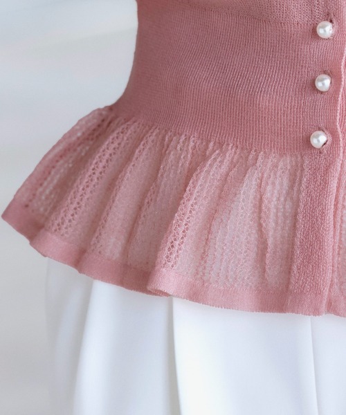RUIRUE BOUTIQUE(ルイルエブティック)の「洗える/ストレッチ | メッシュ フリル カーデ | カーディガン・ニットカーディガン・トップス・ニットトップス・サマーニット・シアートップス(カーディガン/ボレロ・レディース・ピンク/イエロー/アイボリー/ブラック・L/M)」の15枚目の写真