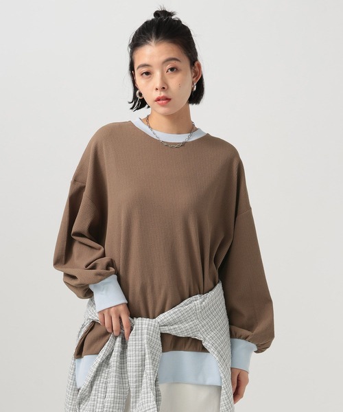 BAYFLOW（ベイフロー）の「配色ワッフルプルオーバー（Tシャツ/カットソー・レディース・ブラウン/オフホワイト/グレー/ネイビー・FREE）」の3枚目の写真