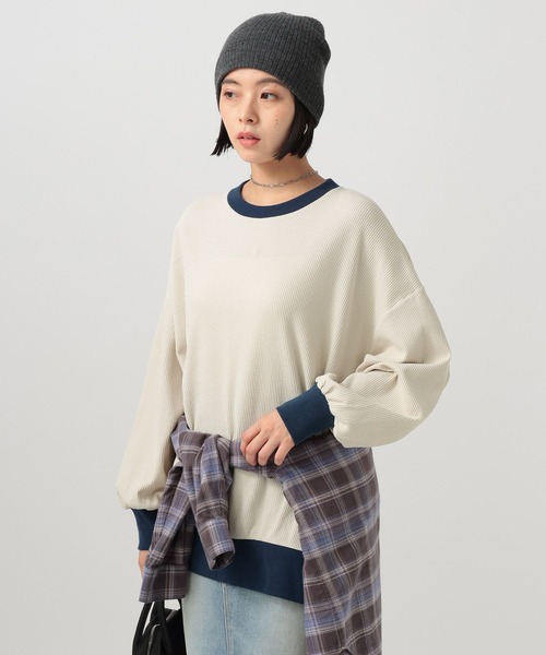 BAYFLOW（ベイフロー）の「配色ワッフルプルオーバー（Tシャツ/カットソー・レディース・ブラウン/オフホワイト/グレー/ネイビー・FREE）」の13枚目の写真