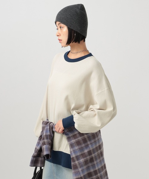 BAYFLOW（ベイフロー）の「配色ワッフルプルオーバー（Tシャツ/カットソー・レディース・ブラウン/オフホワイト/グレー/ネイビー・FREE）」の14枚目の写真