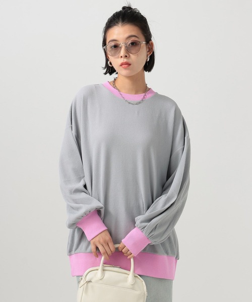 BAYFLOW（ベイフロー）の「配色ワッフルプルオーバー（Tシャツ/カットソー・レディース・ブラウン/オフホワイト/グレー/ネイビー・FREE）」の18枚目の写真