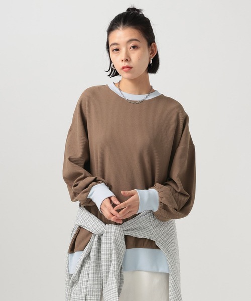 BAYFLOW（ベイフロー）の「配色ワッフルプルオーバー（Tシャツ/カットソー・レディース・ブラウン/オフホワイト/グレー/ネイビー・FREE）」の22枚目の写真