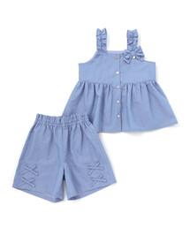 SLAP SLIP（スラップスリップ）の「ラメデニムビスチェ&ショートパンツセットアップ(90~130cm)（セットアップ）」