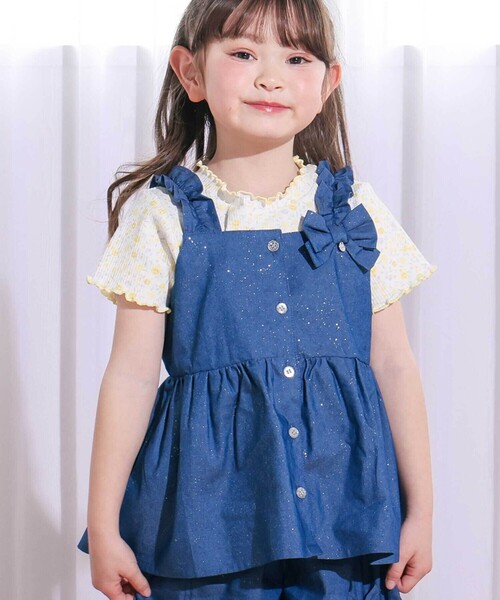 SLAP SLIP(スラップスリップ)の「ラメデニムビスチェ&ショートパンツセットアップ(90~130cm)(セットアップ・キッズ・ネイビー/ブルー・110cm/100cm/120cm/130cm/90cm)」の3枚目の写真