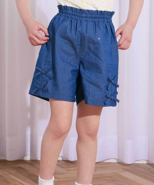 SLAP SLIP(スラップスリップ)の「ラメデニムビスチェ&ショートパンツセットアップ(90~130cm)(セットアップ・キッズ・ネイビー/ブルー・110cm/100cm/120cm/130cm/90cm)」の4枚目の写真
