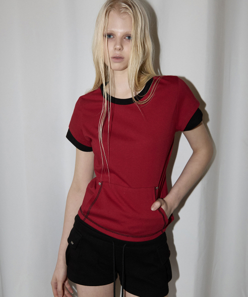 RENSE(レンセ)の「Stitch Pocket Layered T-Shirt Red(Tシャツ/カットソー・レディース・その他・OS)」の2枚目の写真