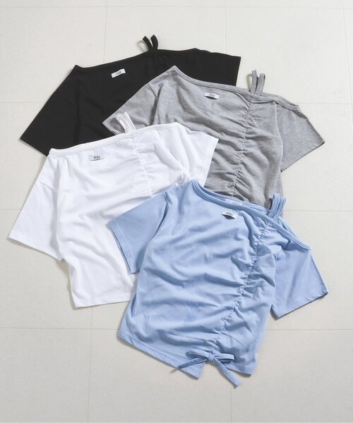 algy（アルジー）の「ギャザー半袖Tシャツ（Tシャツ/カットソー・キッズ・サックスブルー/ブラック/オフホワイト/グレー・150/140/130/160）」の2枚目の写真