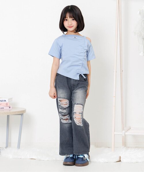 algy（アルジー）の「ギャザー半袖Tシャツ（Tシャツ/カットソー・キッズ・サックスブルー/ブラック/オフホワイト/グレー・150/140/130/160）」の9枚目の写真