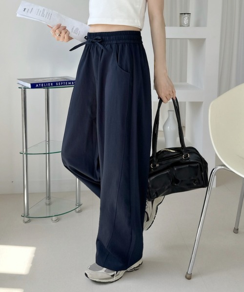 Ada.（エイダ）の「切り替えデザイン ワイドカーブナイロンパンツ（その他パンツ・レディース・ネイビー/ブラック/ライトベージュ・FREE）」の7枚目の写真