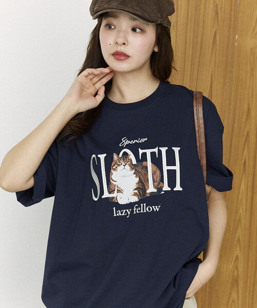 PUBLUX/パブリュクス ＜機能性素材＞SLOTH 刺繍 キャット Tシャツ 限定