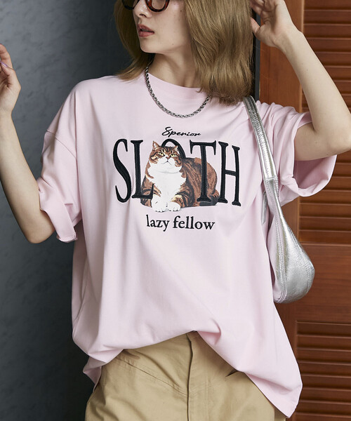 PUBLUX/パブリュクス ＜機能性素材＞SLOTH 刺繍 キャット Tシャツ 限定