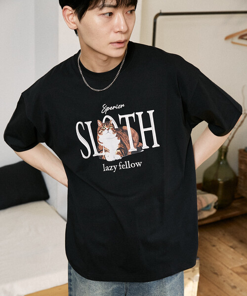 PUBLUX（パブリュクス）の「PUBLUX/パブリュクス ＜機能性素材＞SLOTH 刺繍 キャット Tシャツ　限定展開（Tシャツ/カットソー・レディース・ピンク/ホワイト/ネイビー/ブラック・MEDIUM/SMALL/LARGE）」の3枚目の写真