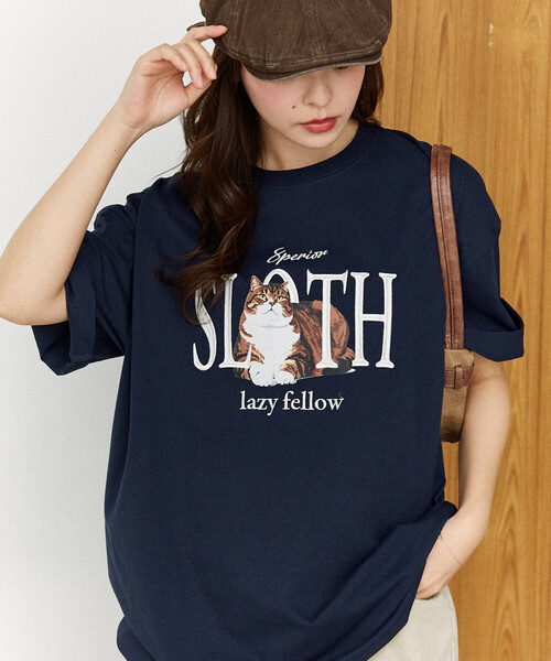 PUBLUX（パブリュクス）の「PUBLUX/パブリュクス ＜機能性素材＞SLOTH 刺繍 キャット Tシャツ　限定展開（Tシャツ/カットソー・レディース・ピンク/ホワイト/ネイビー/ブラック・MEDIUM/SMALL/LARGE）」の5枚目の写真