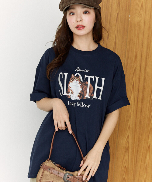 PUBLUX（パブリュクス）の「PUBLUX/パブリュクス ＜機能性素材＞SLOTH 刺繍 キャット Tシャツ　限定展開（Tシャツ/カットソー・レディース・ピンク/ホワイト/ネイビー/ブラック・MEDIUM/SMALL/LARGE）」の7枚目の写真