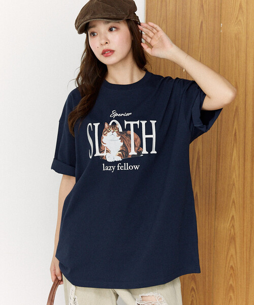 PUBLUX（パブリュクス）の「PUBLUX/パブリュクス ＜機能性素材＞SLOTH 刺繍 キャット Tシャツ　限定展開（Tシャツ/カットソー・レディース・ピンク/ホワイト/ネイビー/ブラック・MEDIUM/SMALL/LARGE）」の8枚目の写真