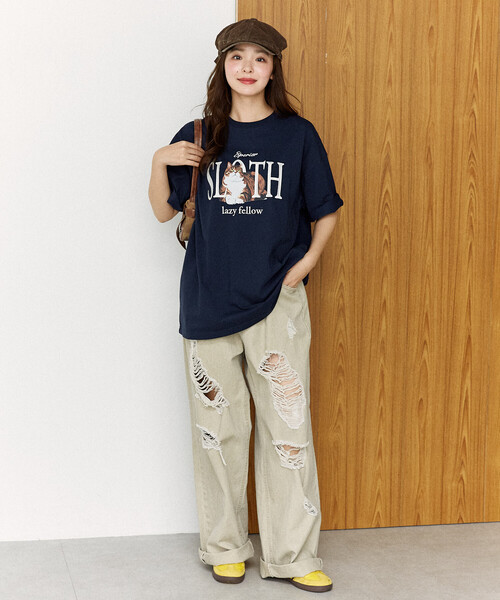 PUBLUX（パブリュクス）の「PUBLUX/パブリュクス ＜機能性素材＞SLOTH 刺繍 キャット Tシャツ　限定展開（Tシャツ/カットソー・レディース・ピンク/ホワイト/ネイビー/ブラック・MEDIUM/SMALL/LARGE）」の11枚目の写真