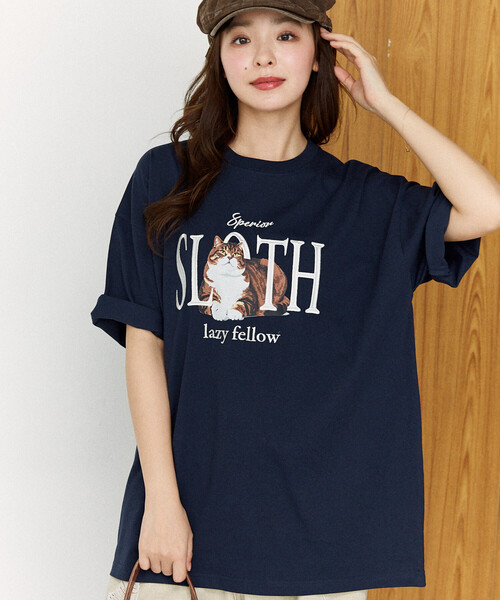 PUBLUX（パブリュクス）の「PUBLUX/パブリュクス ＜機能性素材＞SLOTH 刺繍 キャット Tシャツ　限定展開（Tシャツ/カットソー・レディース・ピンク/ホワイト/ネイビー/ブラック・MEDIUM/SMALL/LARGE）」の12枚目の写真
