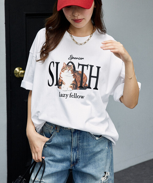 PUBLUX（パブリュクス）の「PUBLUX/パブリュクス ＜機能性素材＞SLOTH 刺繍 キャット Tシャツ　限定展開（Tシャツ/カットソー・レディース・ピンク/ホワイト/ネイビー/ブラック・MEDIUM/SMALL/LARGE）」の14枚目の写真